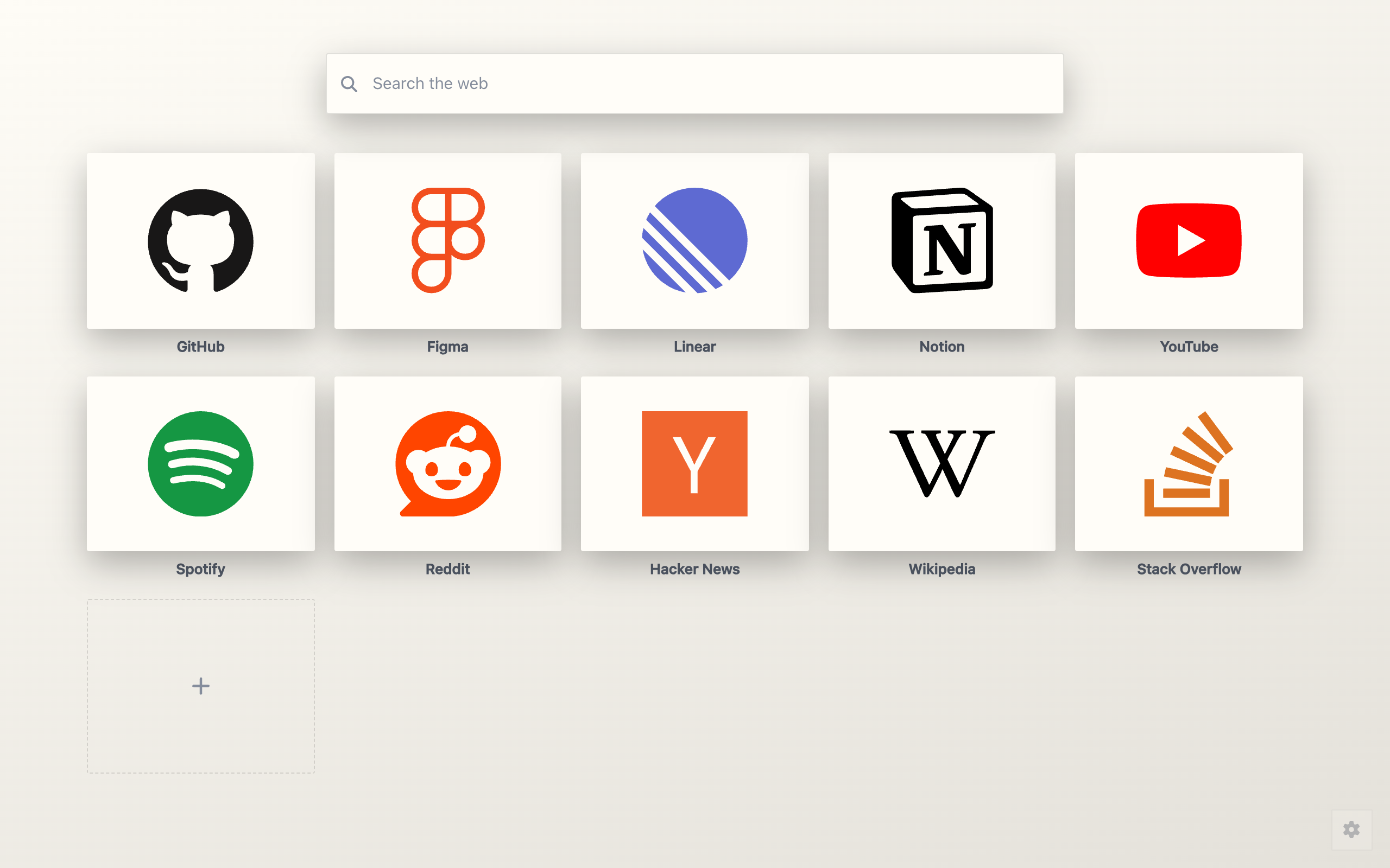 The same tile grid in a light theme with square corners, white plates and labels below each tile.