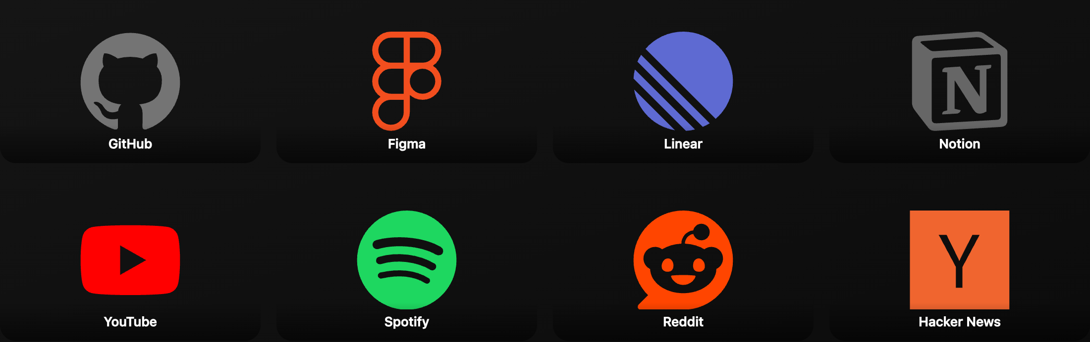 The same eight logos with almost no plate behind them, sitting directly on the page.